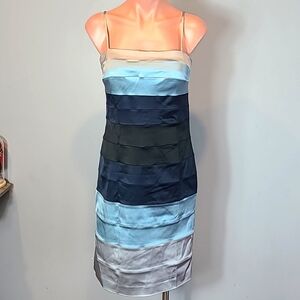 Oleg Cassini Satin Dress Y2K Wedding Guest Black Tie Blue Silver Size‎ 6 Party